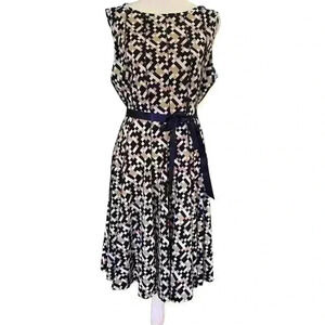 Haani Sleeveless Fit & Flare Dress Size XLP  Black White Brown Stretch Career